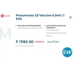 Buy Pneumovax 23 Vaccine 0.5ml online - 1