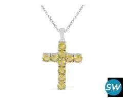 CITRINE GEMSTONE CROSS PENDANT IN STERLING SILVER